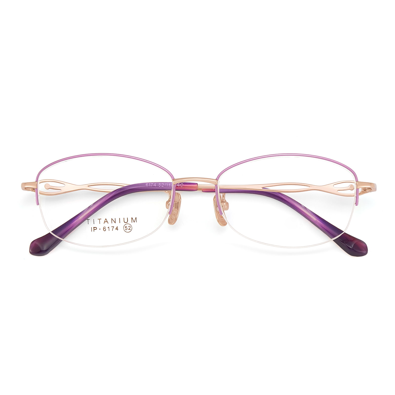 6174 Gafas de titanio puro con cabeza hueca y medio marco