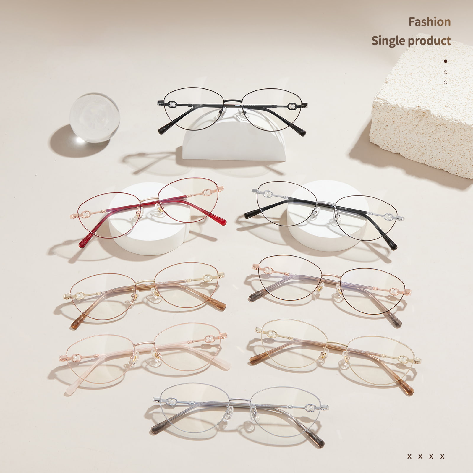 58166 Gafas de aleación con pelo de perlas y ojo de gato
