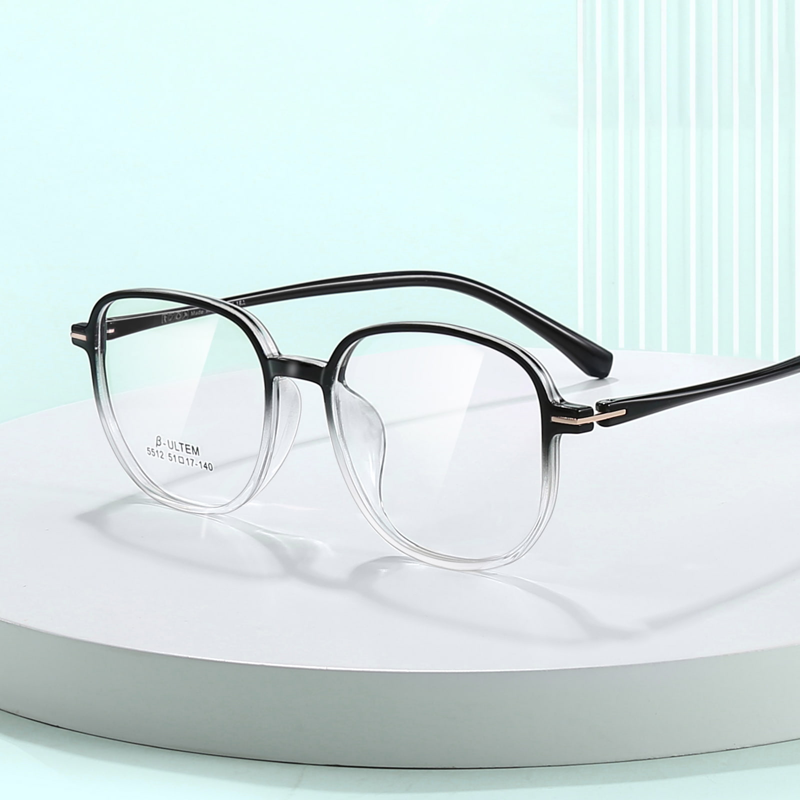 Gafas TR90 de acero plástico, titanio, tungsteno, marco cuadrado blanco degradado negro 5512