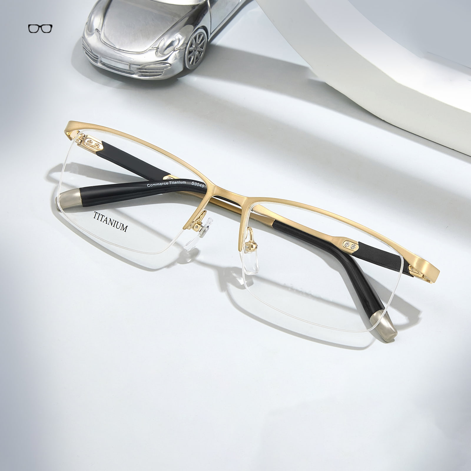 Gafas de titanio puro no deformables de media montura de alta gama S9049