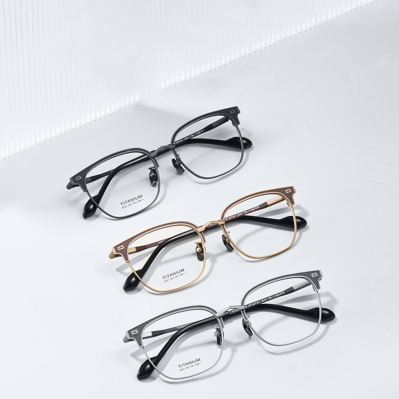 6721 Gafas de titanio puro galvanizadas resistentes que no se decoloran