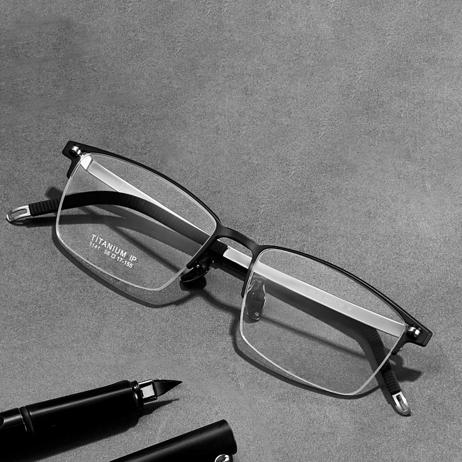 1141 Gafas de titanio puro sin pintar con media montura cepillada