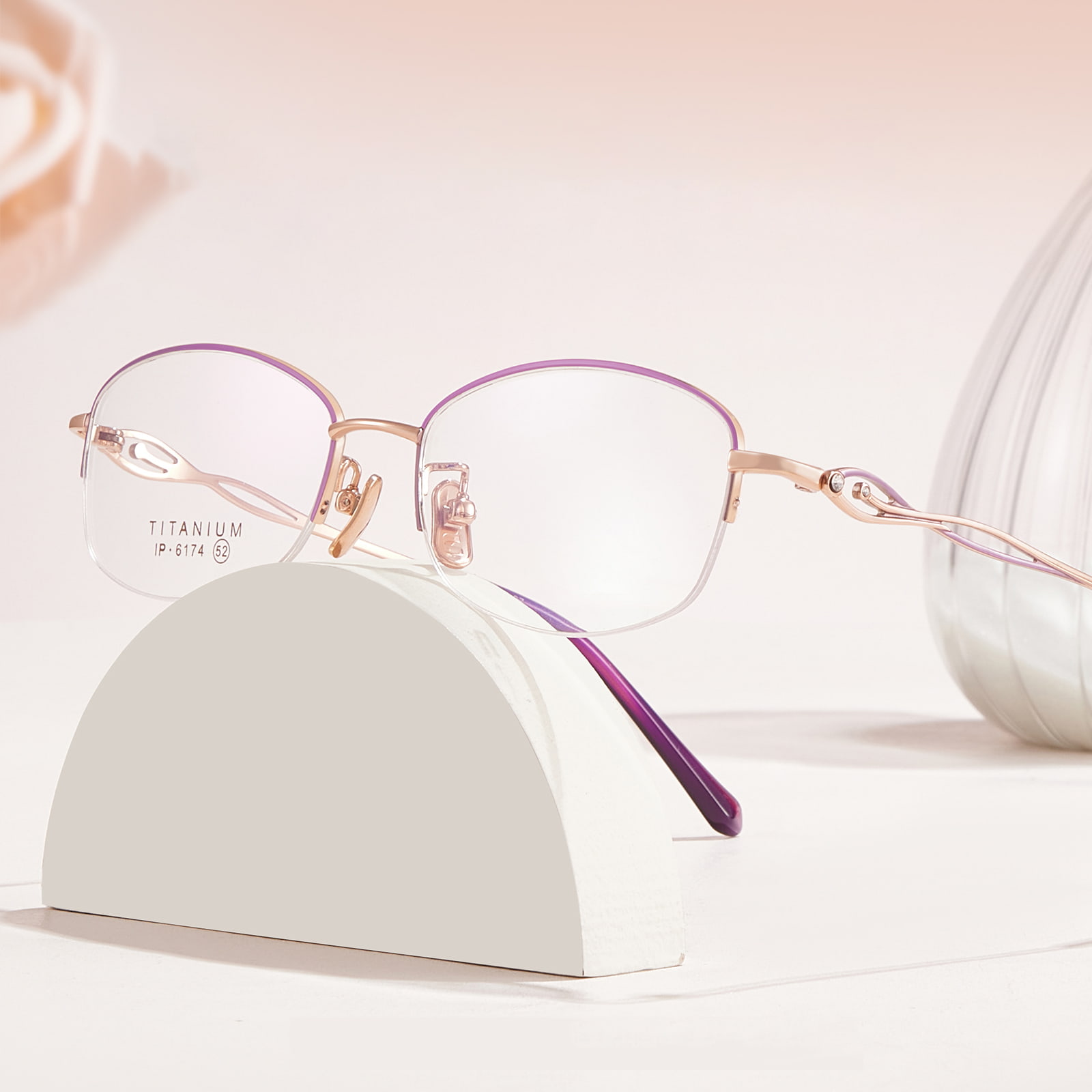 6174 Gafas de titanio puro con cabeza hueca y medio marco