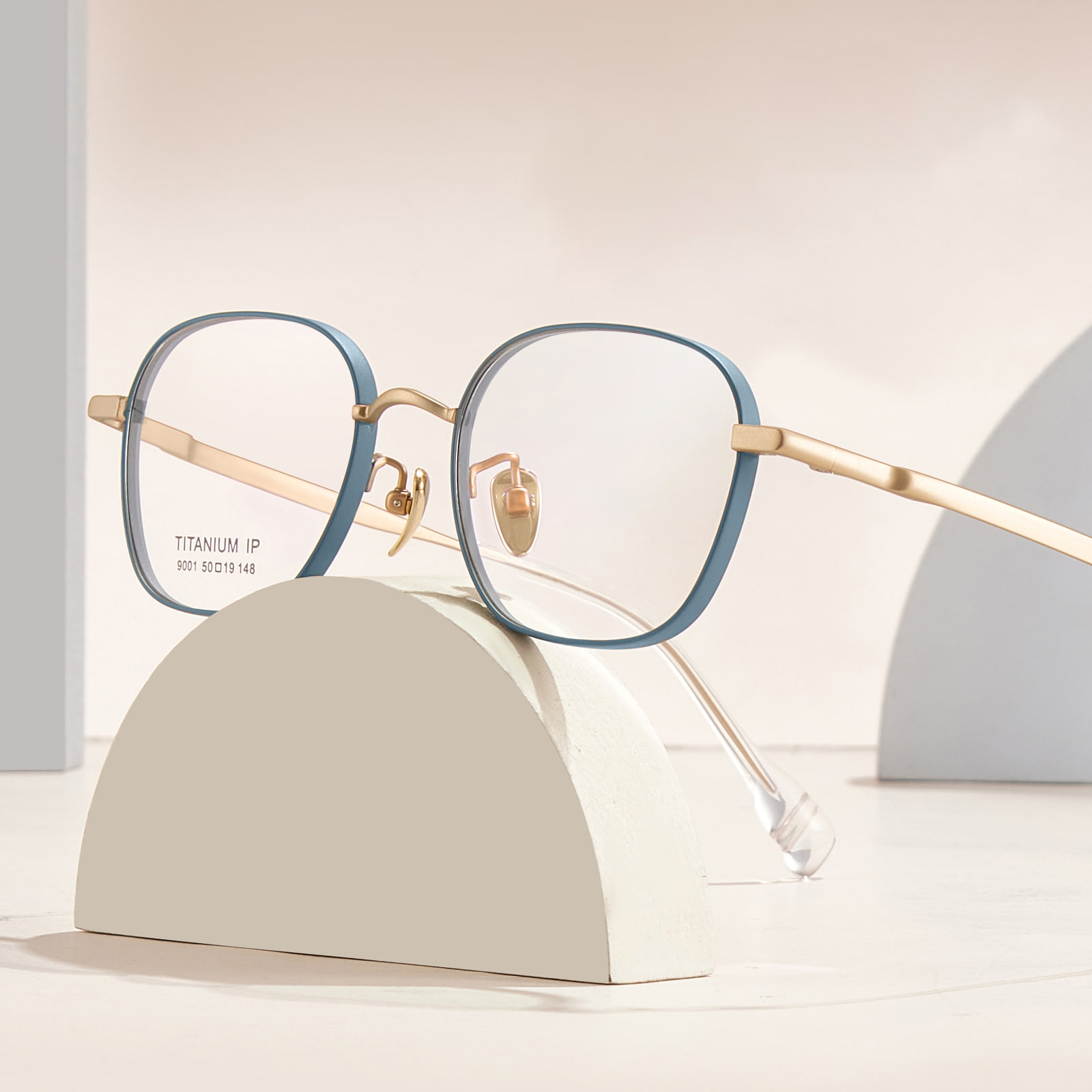 9001 Gafas poligonales simples y sólidas de titanio puro