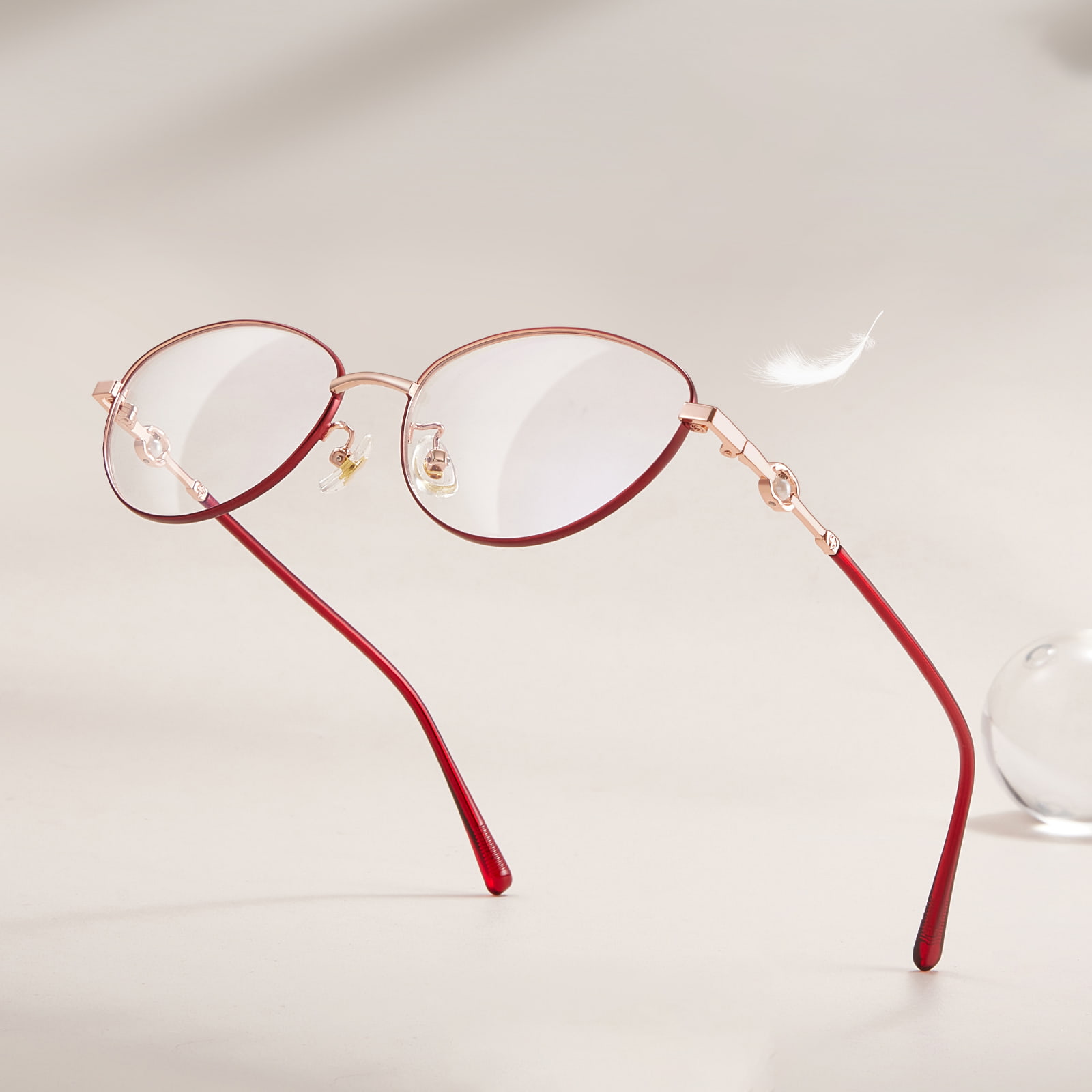58166 Gafas de aleación con pelo de perlas y ojo de gato