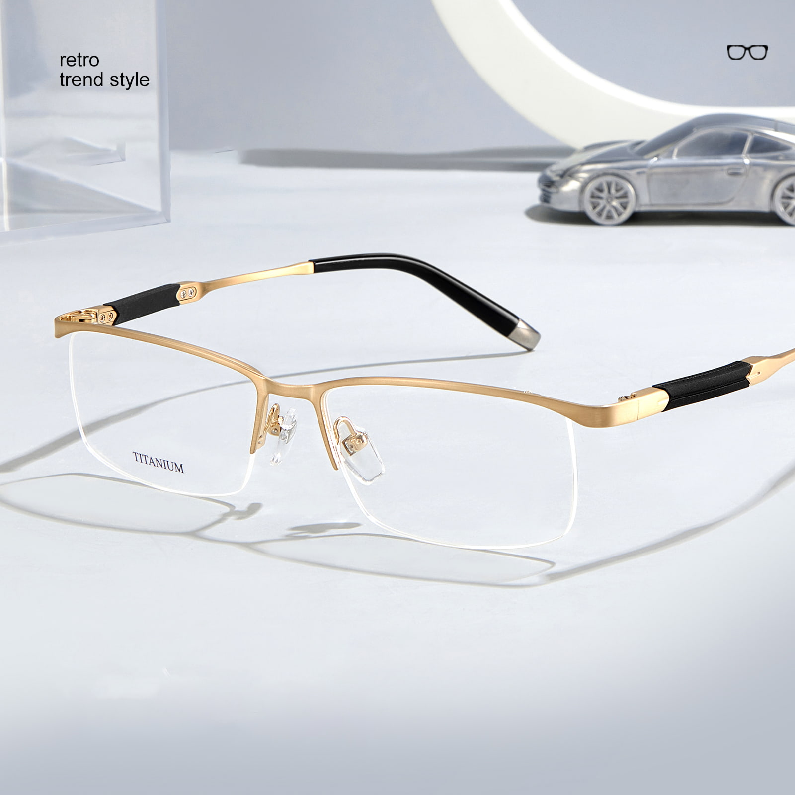 Gafas de titanio puro no deformables de media montura de alta gama S9049