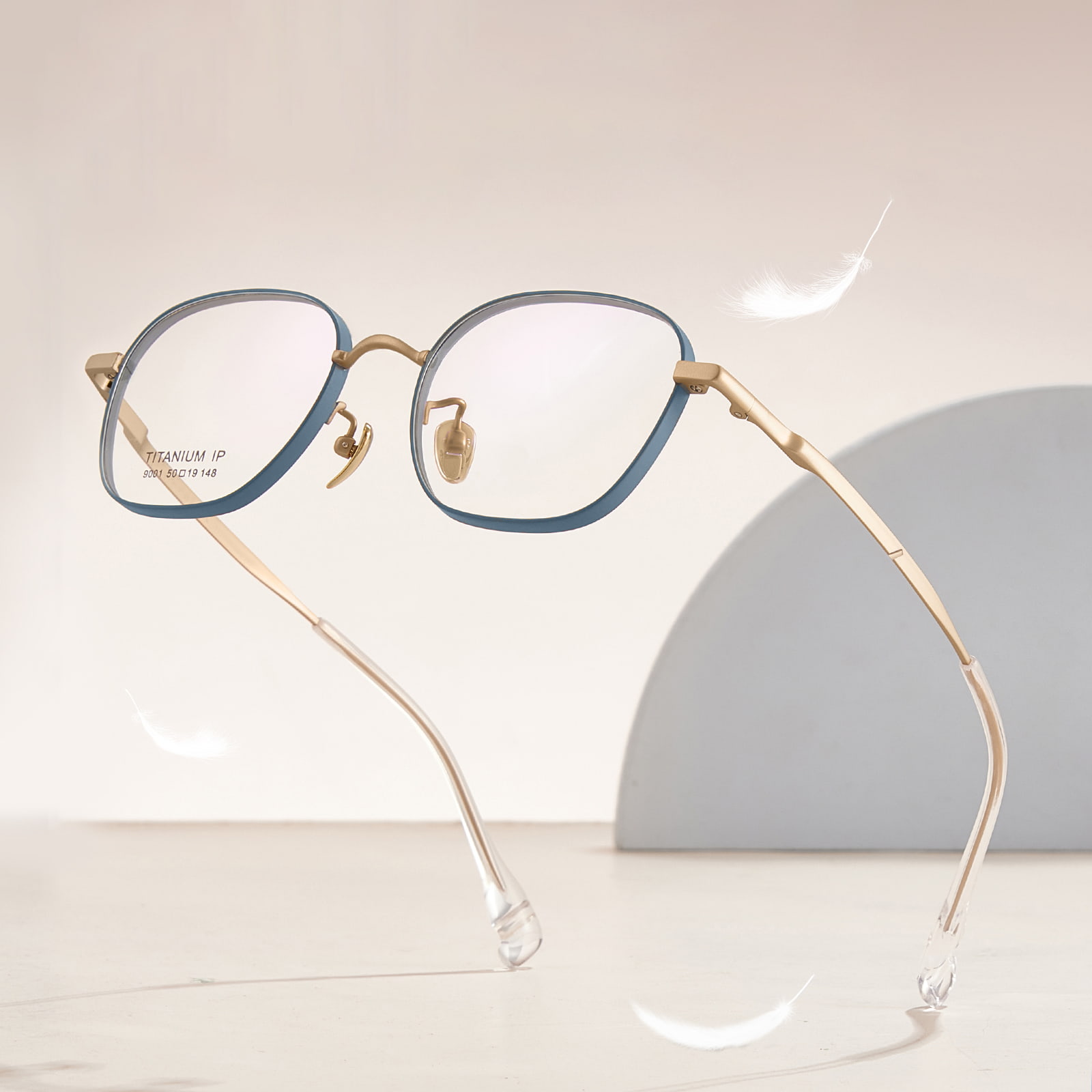 9001 Gafas poligonales simples y sólidas de titanio puro