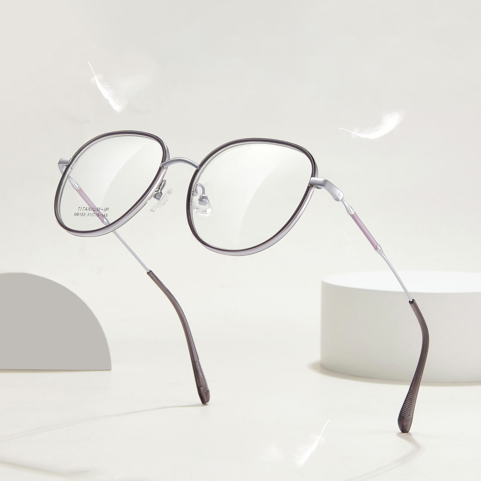 M6153 Montura redonda Patas de titanio Detalles metálicos Gafas de titanio Beta
