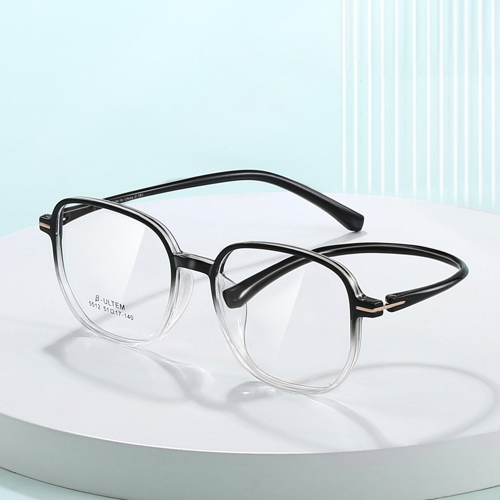 Gafas TR90 de acero plástico, titanio, tungsteno, marco cuadrado blanco degradado negro 5512