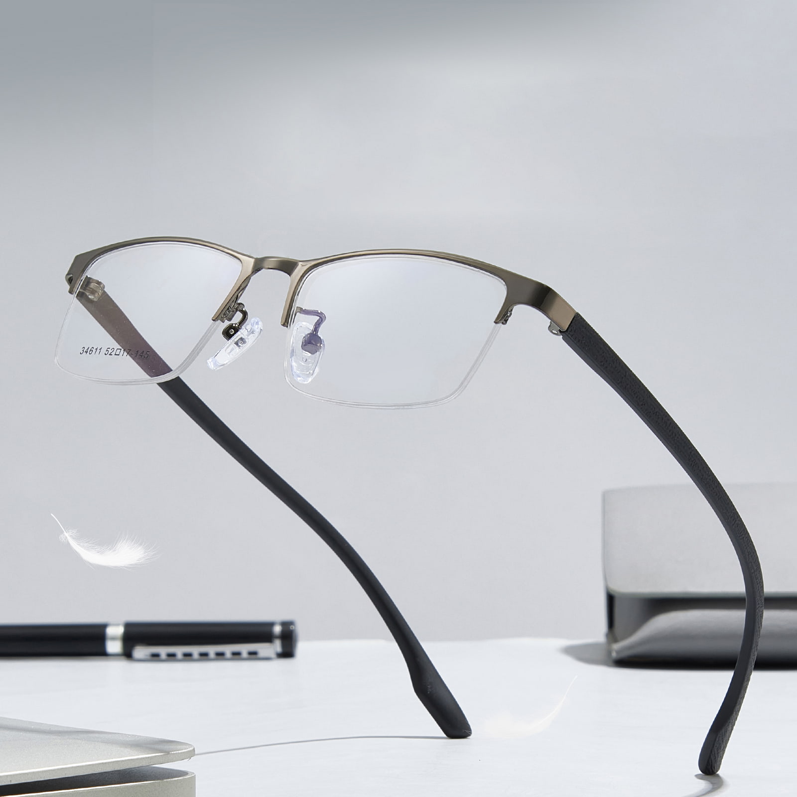 34611 Gafas minimalistas de aleación hipoalergénicas de media montura