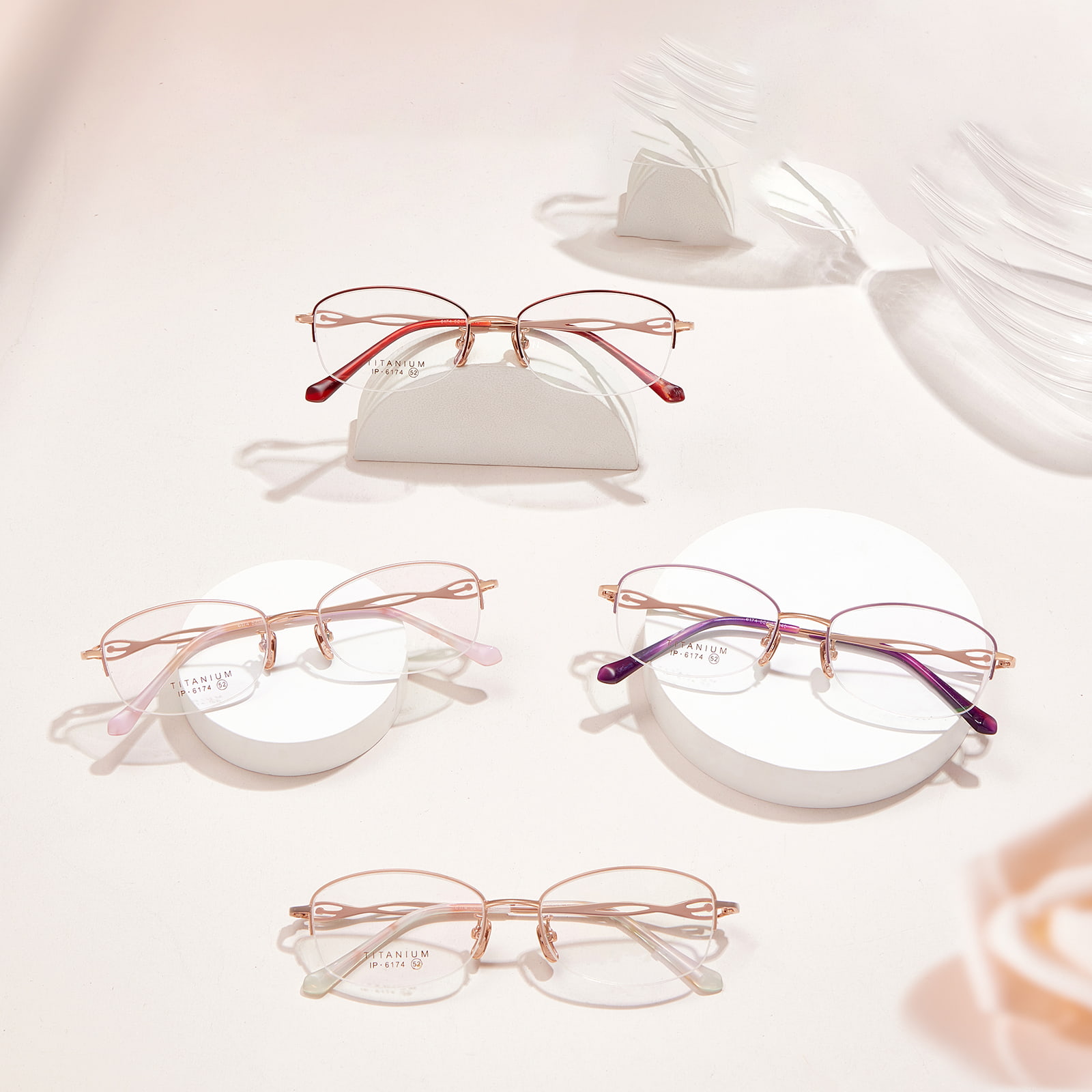 6174 Gafas de titanio puro con cabeza hueca y medio marco