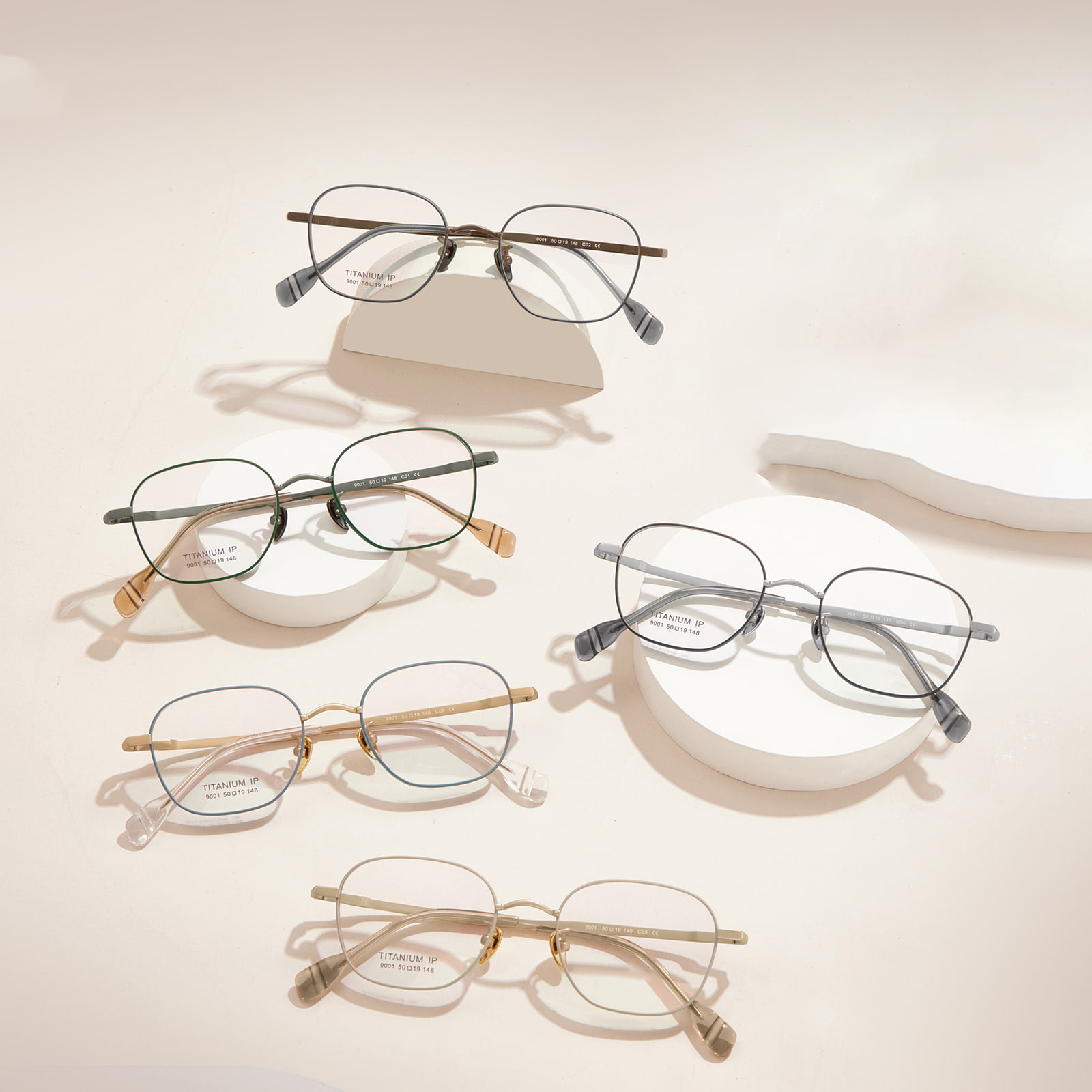 9001 Gafas poligonales simples y sólidas de titanio puro