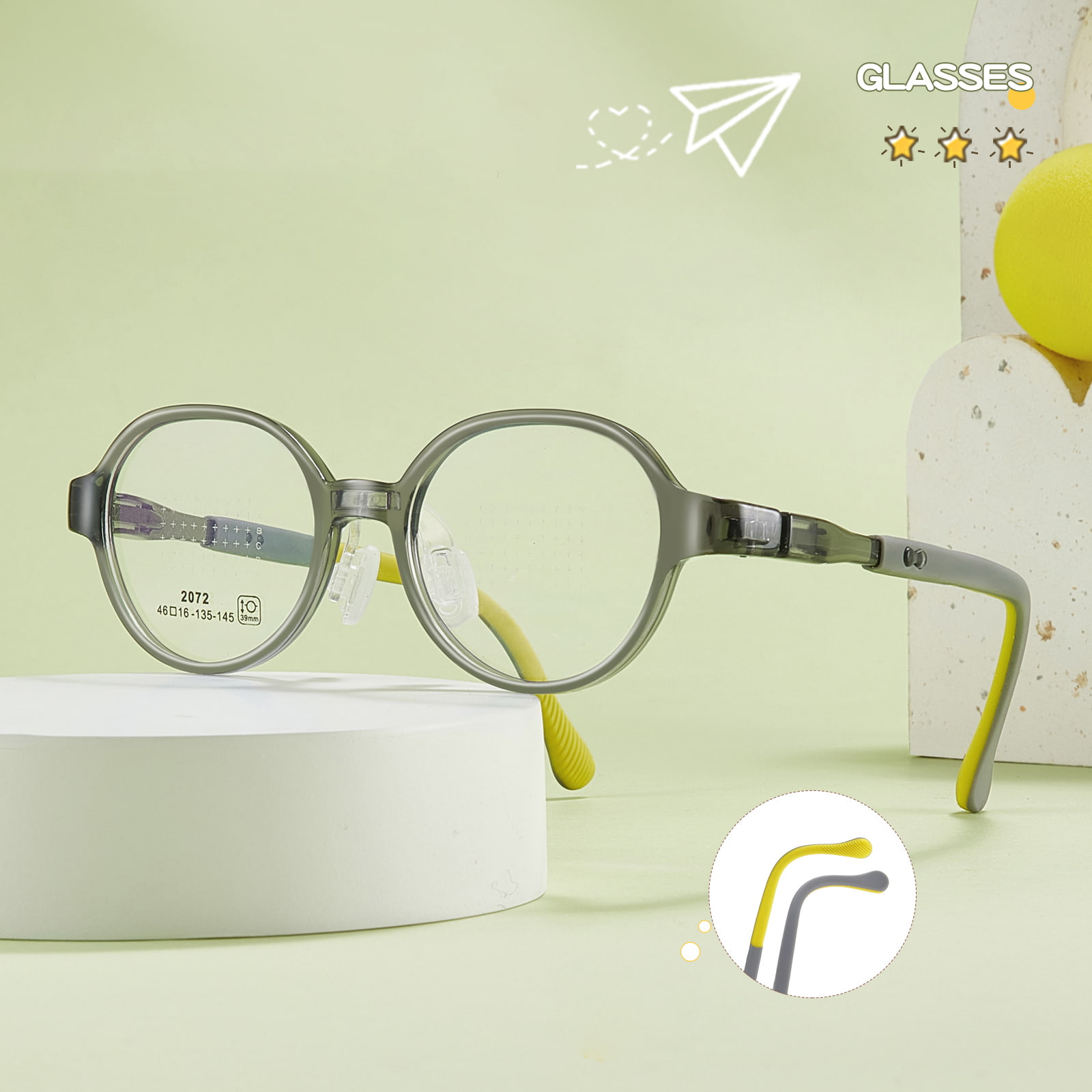 2072 Gafas con almohadilla nasal de silicona suave resistentes al desgaste con bisagra de lazo para estudiantes