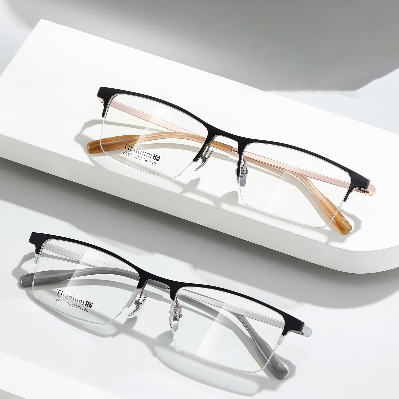 2457 Gafas de magnesio de aluminio resistentes a impactos con medio marco cepillado