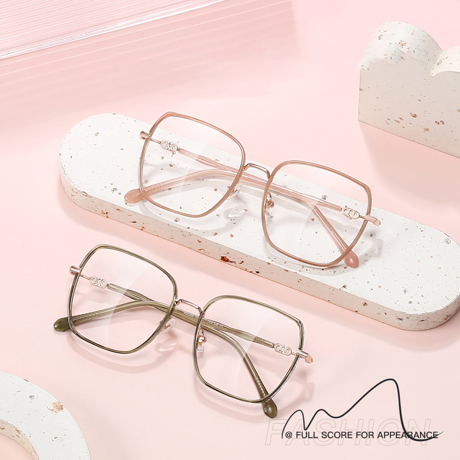2288 Gafas antiluz azul con montura grande y purpurina de borde ancho engrosado