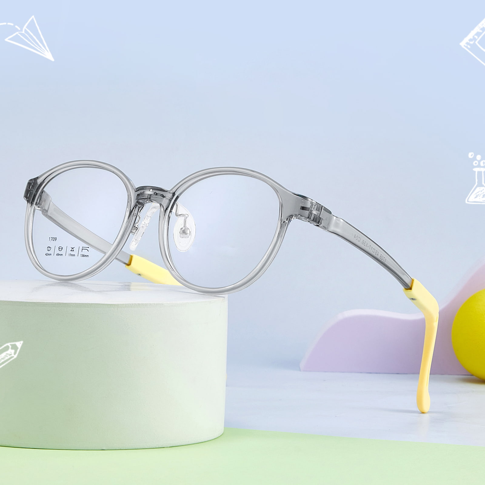 1709 Gafas con almohadilla nasal de silicona suave, flexibles y resistentes a los impactos para niños