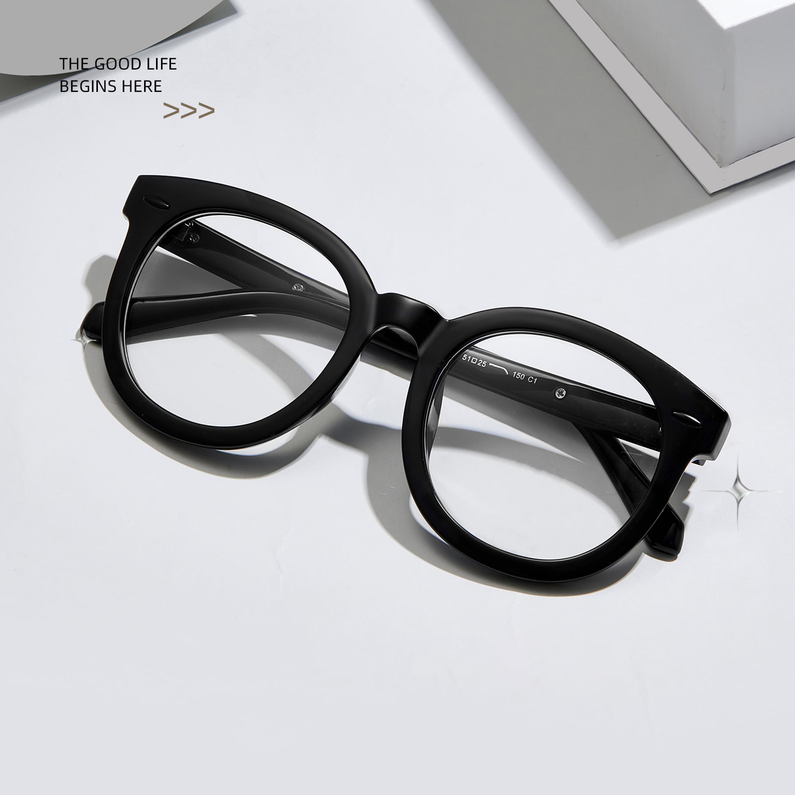 8391 Gafas antiluz azul con patillas en forma de flecha y montura redonda grande