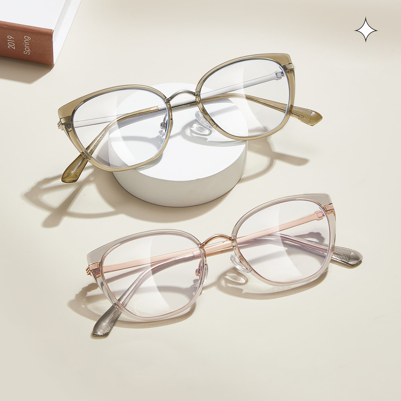 210448 Gafas transparentes con forma de ojo de gato y letras a rayas, antiluz azul