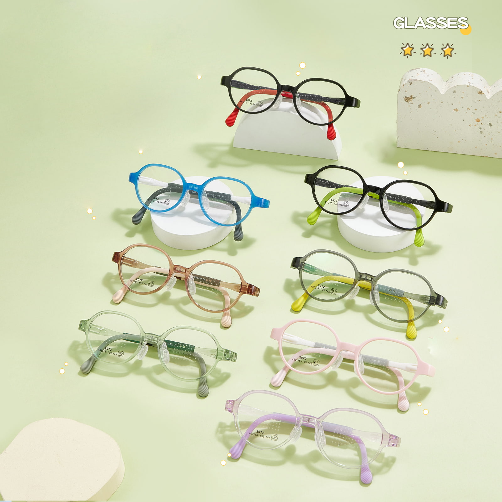 2072 Gafas con almohadilla nasal de silicona suave resistentes al desgaste con bisagra de lazo para estudiantes