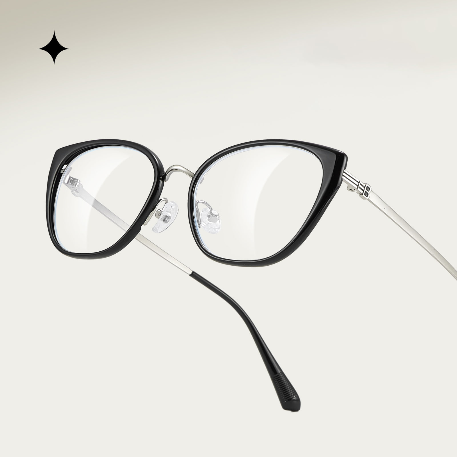 210448 Gafas transparentes con forma de ojo de gato y letras a rayas, antiluz azul