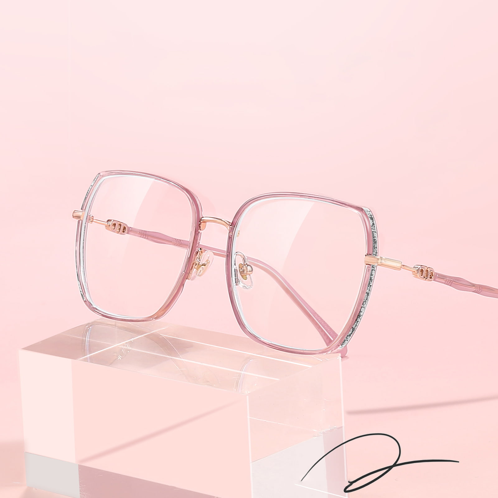 2288 Gafas antiluz azul con montura grande y purpurina de borde ancho engrosado