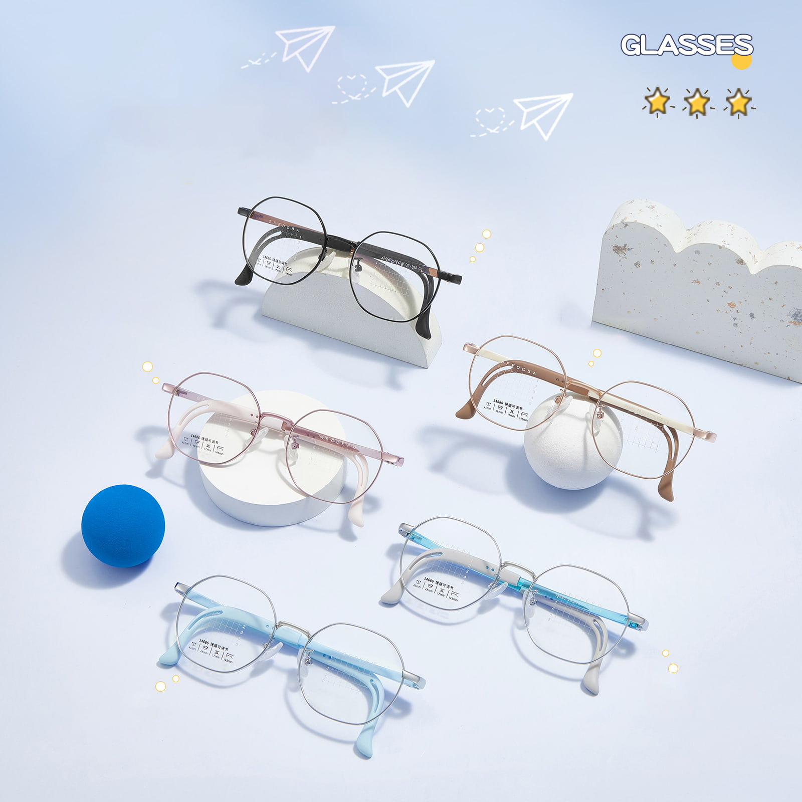 34686 Gafas juveniles de aleación poligonal