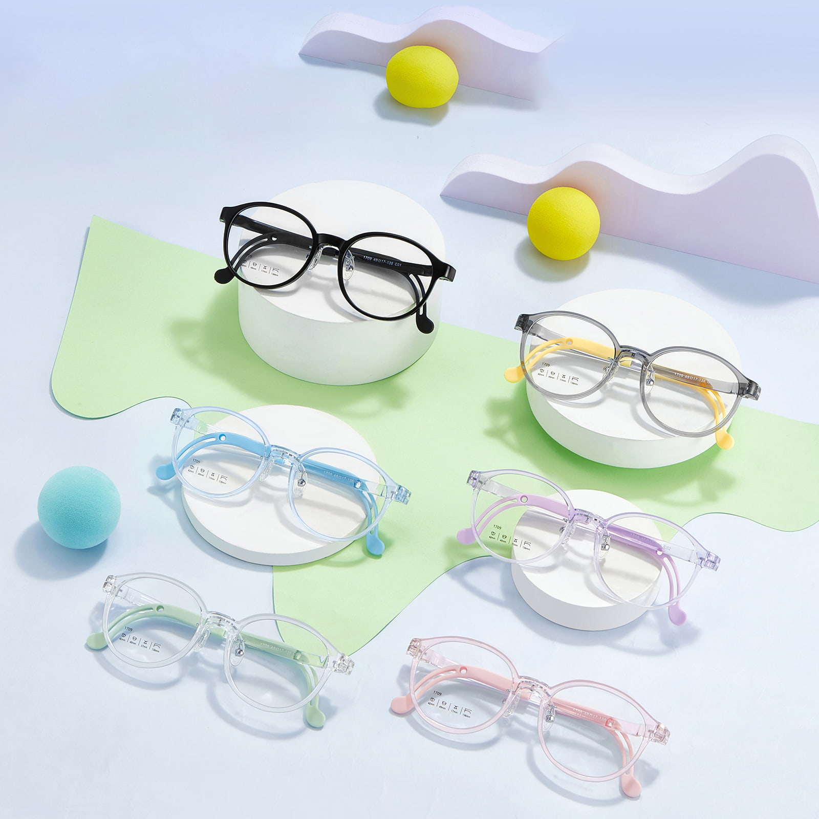 1709 Gafas con almohadilla nasal de silicona suave, flexibles y resistentes a los impactos para niños