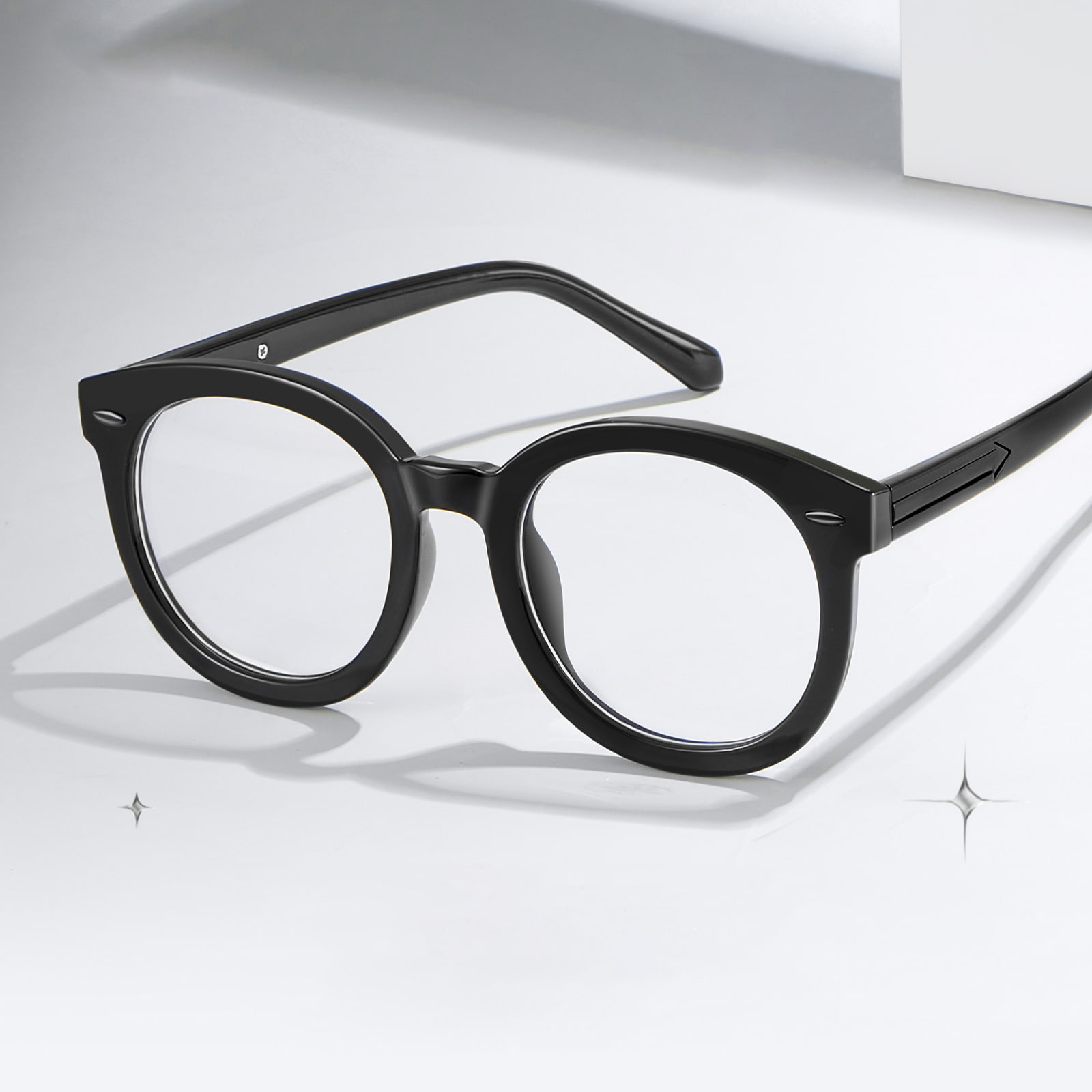 8391 Gafas antiluz azul con patillas en forma de flecha y montura redonda grande