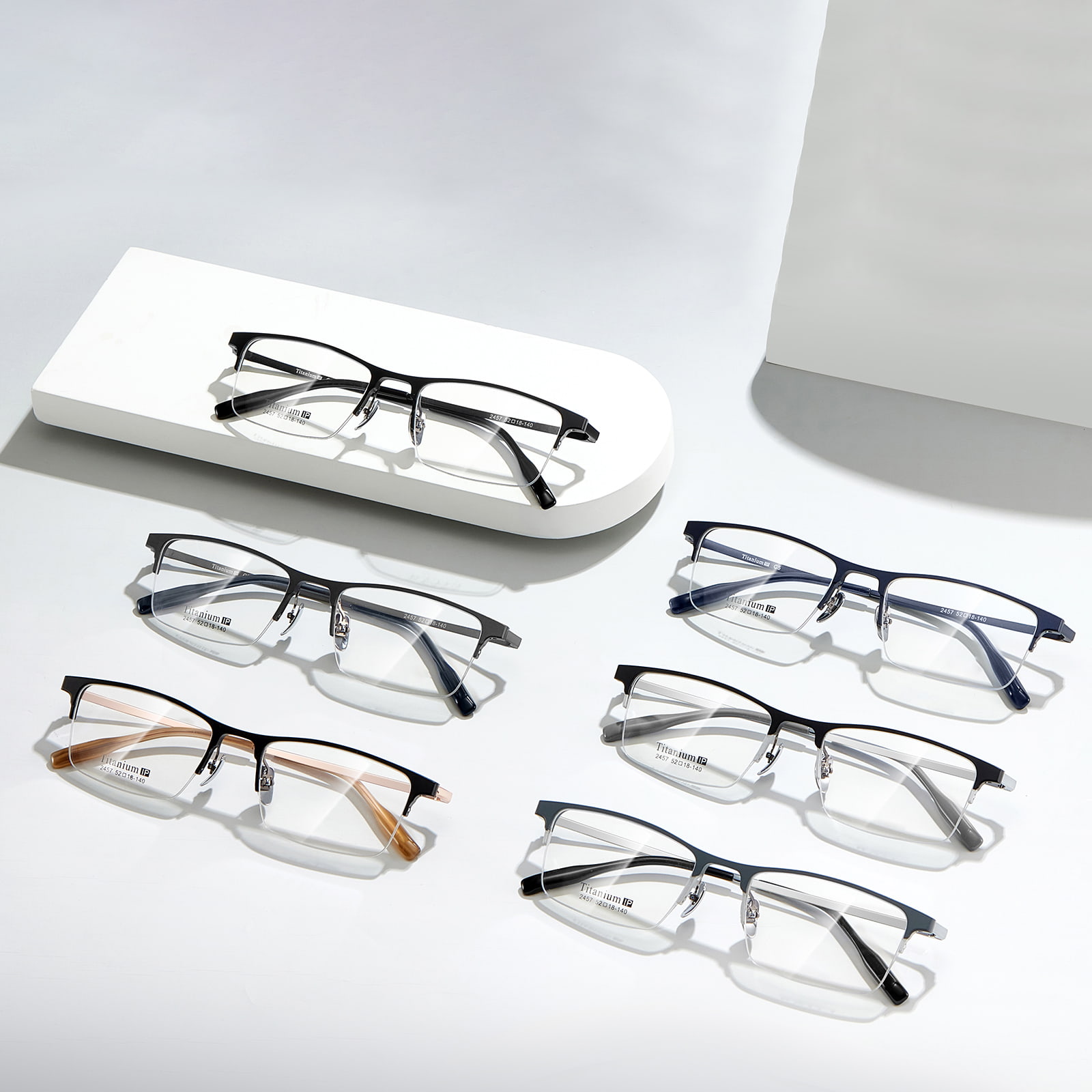 2457 Gafas de magnesio de aluminio resistentes a impactos con medio marco cepillado