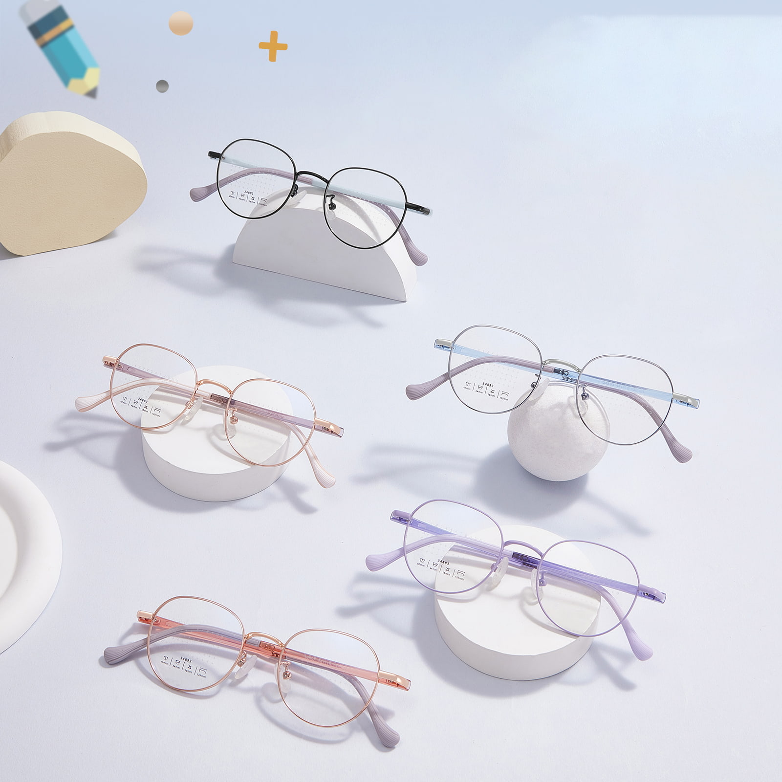 34893 Gafas de aleación con lentes de prevención de desenfoque y montura redonda