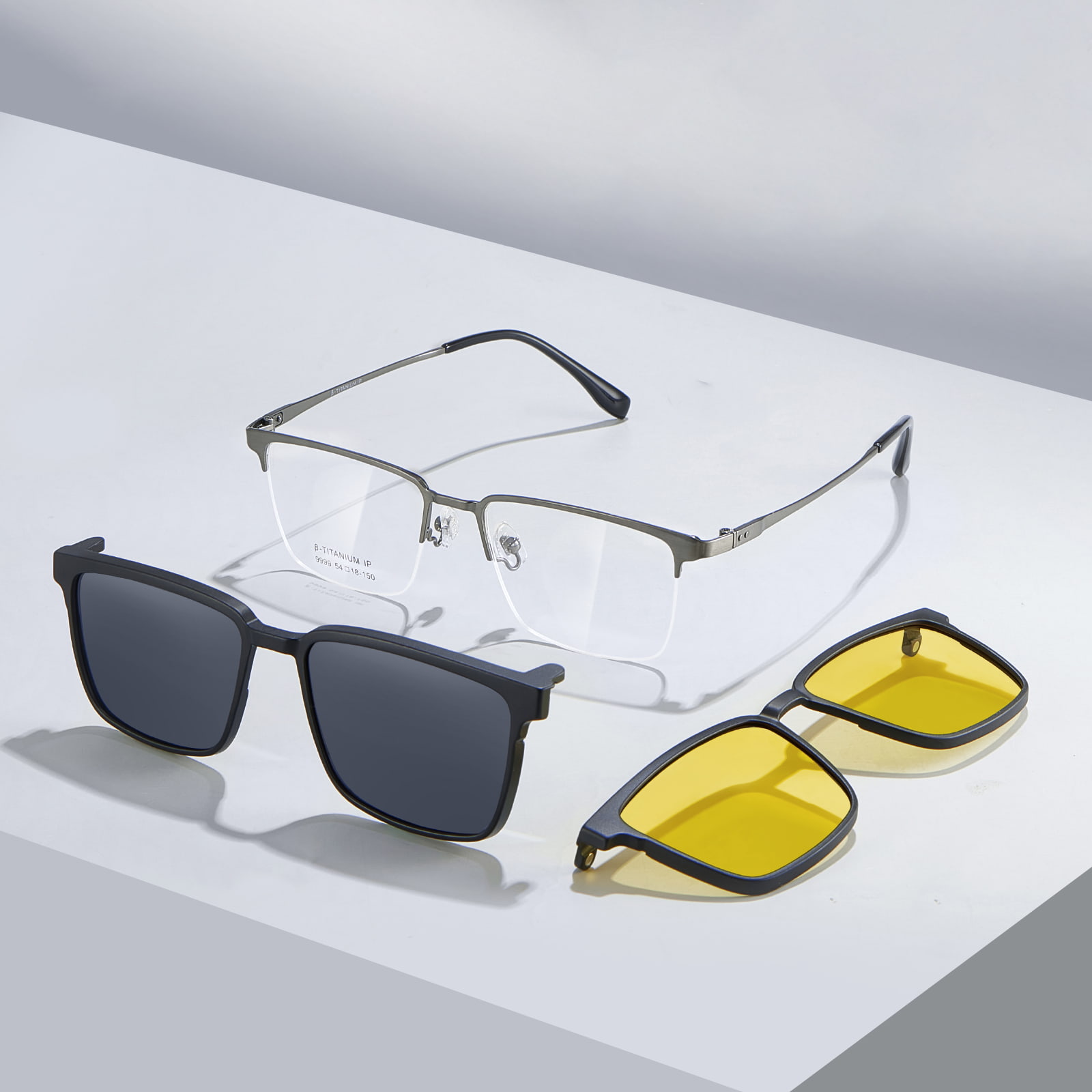 9999 Gafas de sol magnéticas con gafas cepilladas de medio marco tres en uno
