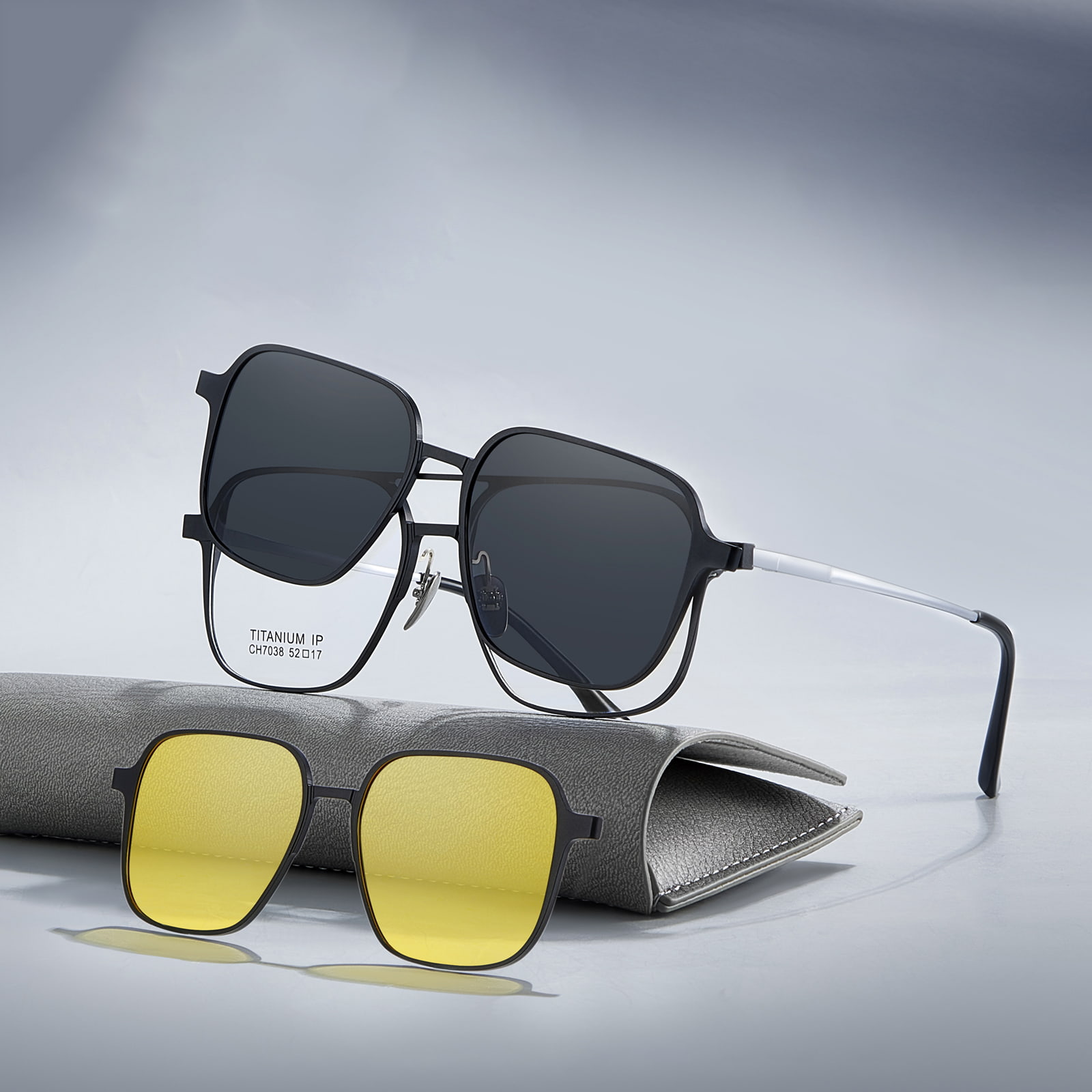 CH7038 Gafas de sol polarizadas para miopía magnéticas tres en uno de doble haz de aluminio y magnesio