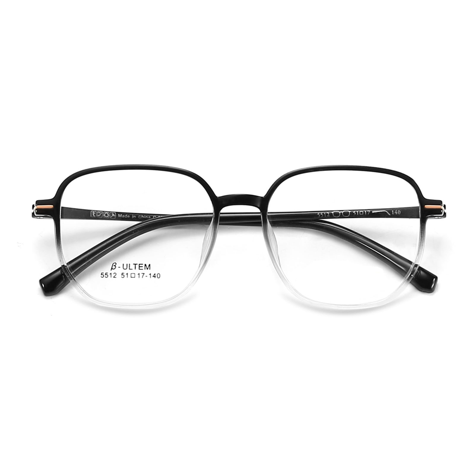 Gafas TR90 de acero plástico, titanio, tungsteno, marco cuadrado blanco degradado negro 5512